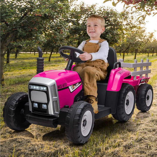 Electronic 12V Kids Ride On Tractor With Trailer Remote Control