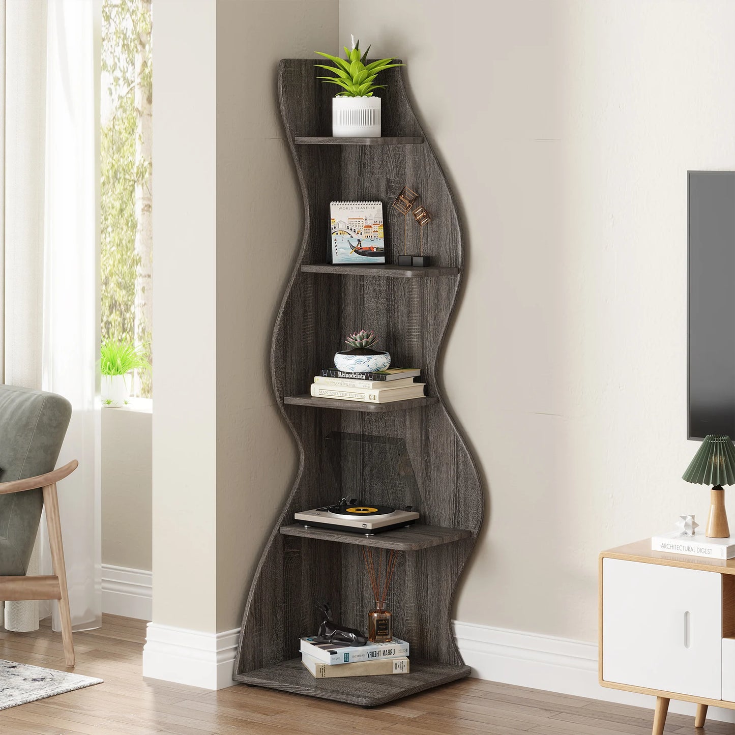 Tribesigns Corner Shelf 5-Tier Wall Bookcase Storage Rack