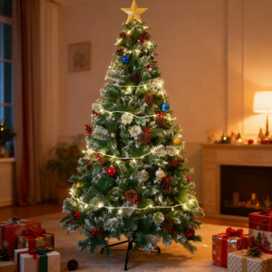 DIAMR Pre-Lit Artificial Spruce Christmas Tree With Pinecones And Berries