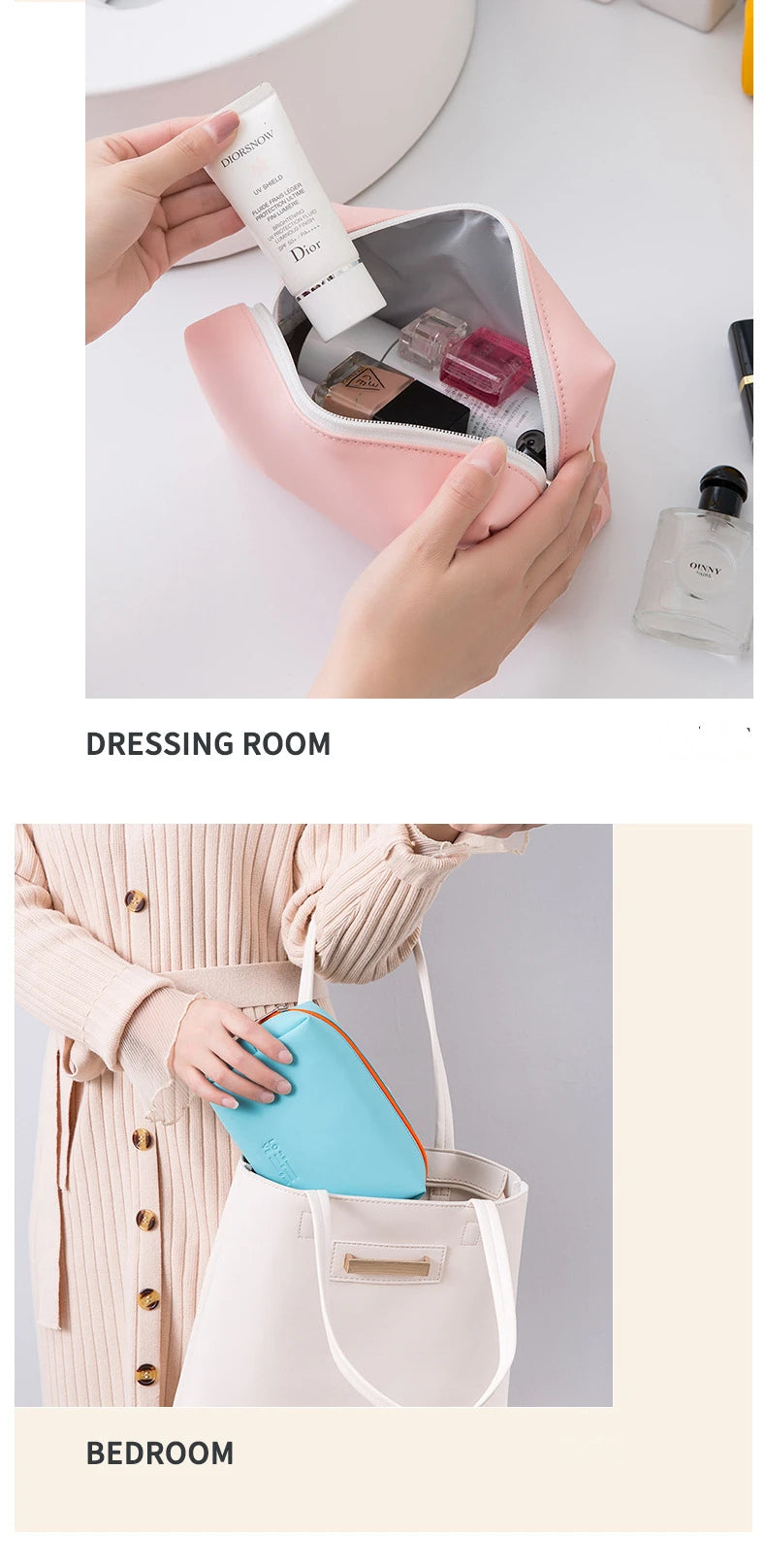 QUEENSHOWCN Waterproof Cosmetic Bag Travel Storage Case