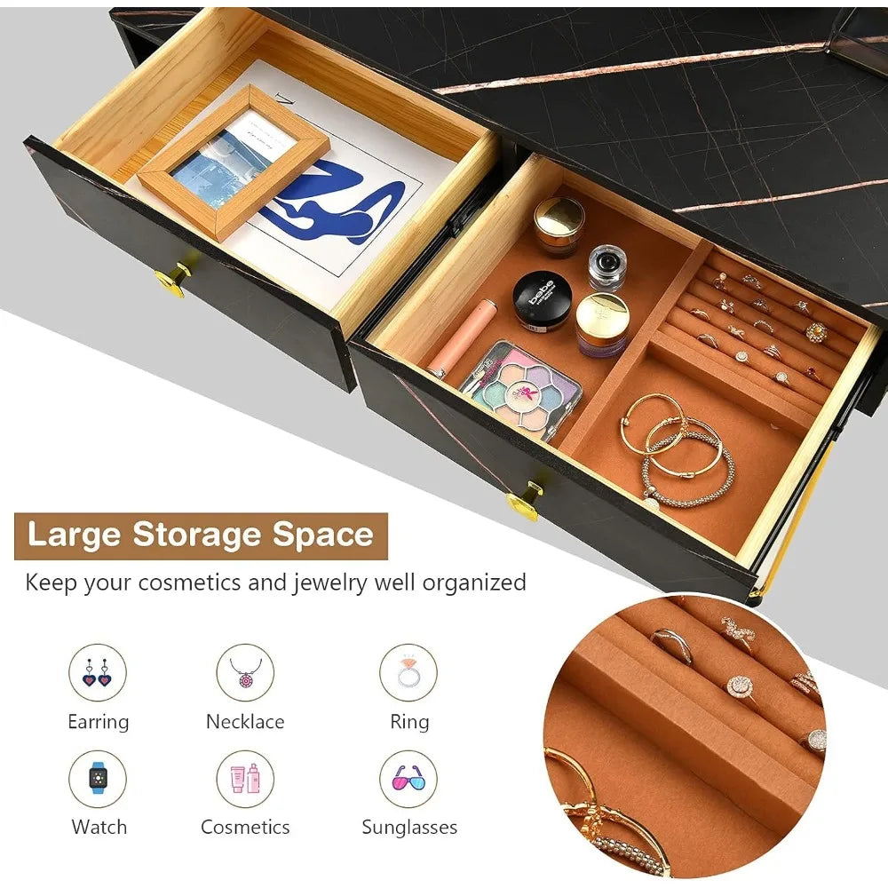 Color Vanity Desk With Lighted Mirror Reversible Side Cabinet