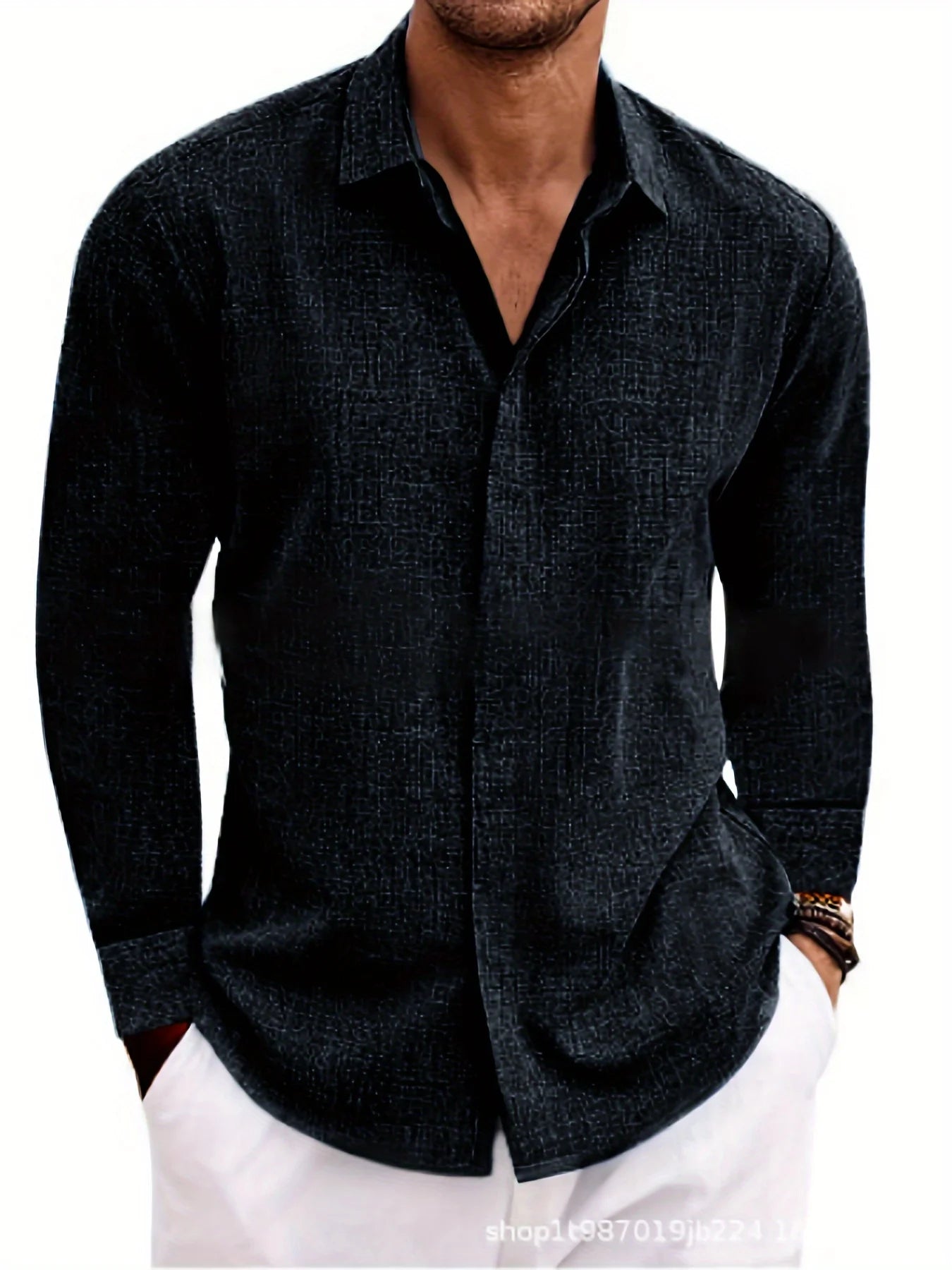 Men's Linen Long Sleeved Solid Color Cotton Blend Shirt