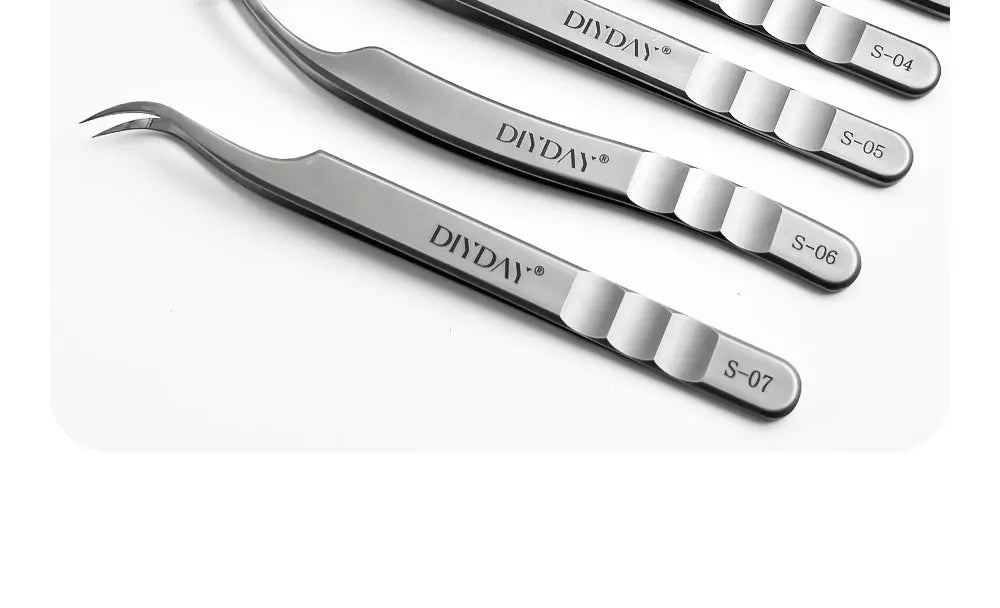 DIYDAY Anti-slip Eyelash Tweezers Stainless Steel Eyebrow Precision Tweezers Fiber Tip Volume Isolation Lashes Extension Tweezer