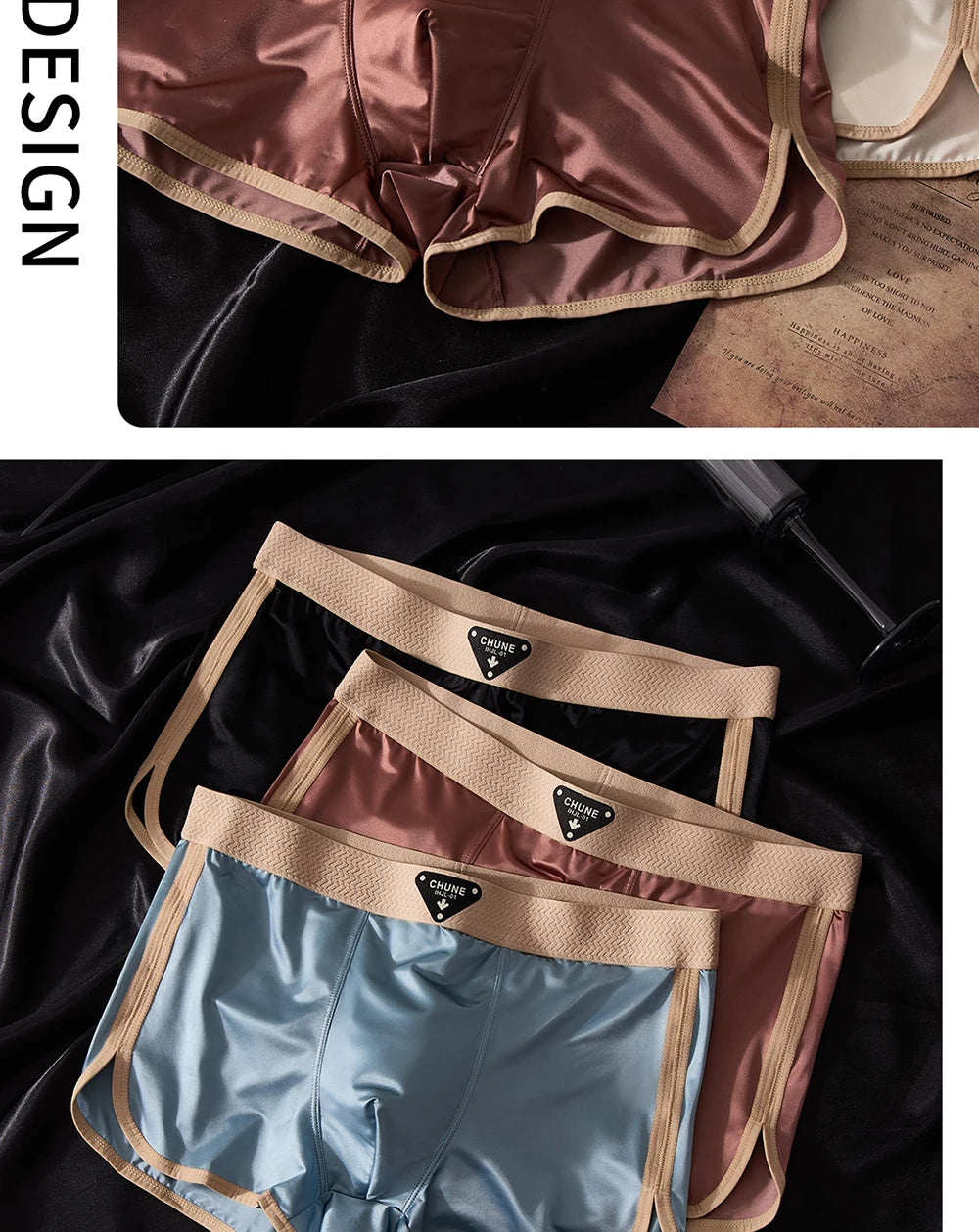 Briefs and Boxers Silk Ice Satin Men's Boxer Briefs Breathable