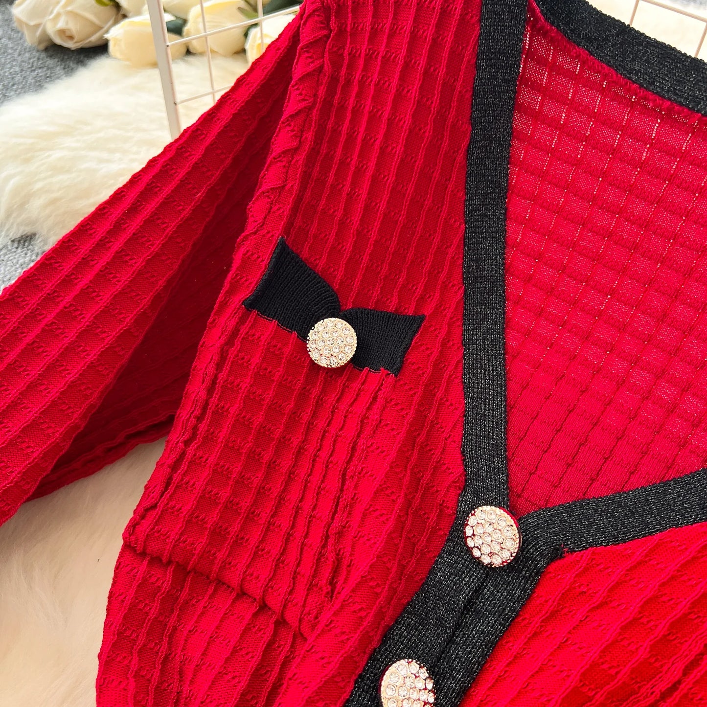 SR.Singreiny Chic V Neck Button Knit Dress For Women