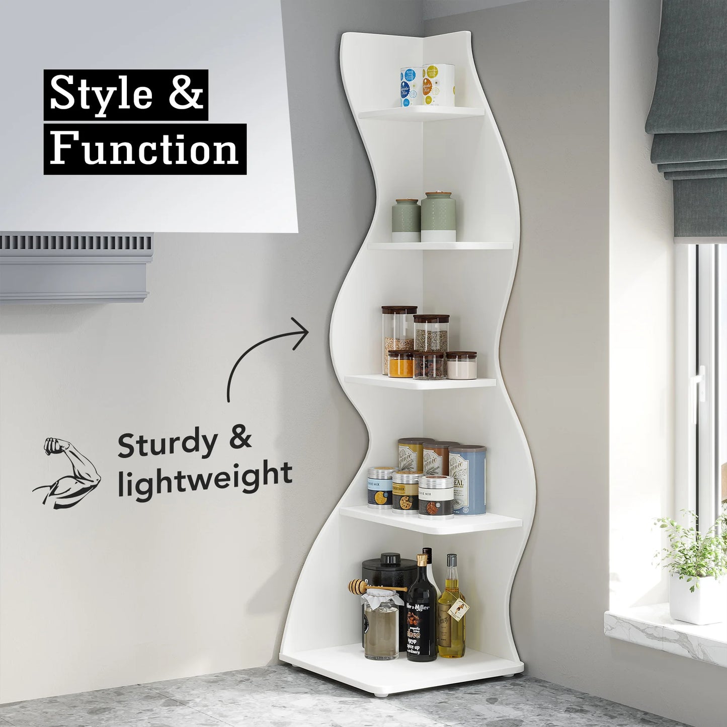Tribesigns Corner Shelf 5-Tier Wall Bookcase Storage Rack