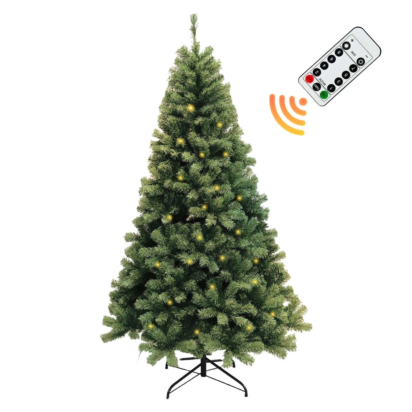 6-7ft Pre-Lit Christmas Tree, Artificial Hinged Xmas Tree With LED Lights, 8 Lighting Modes for Home Christmas Decoration