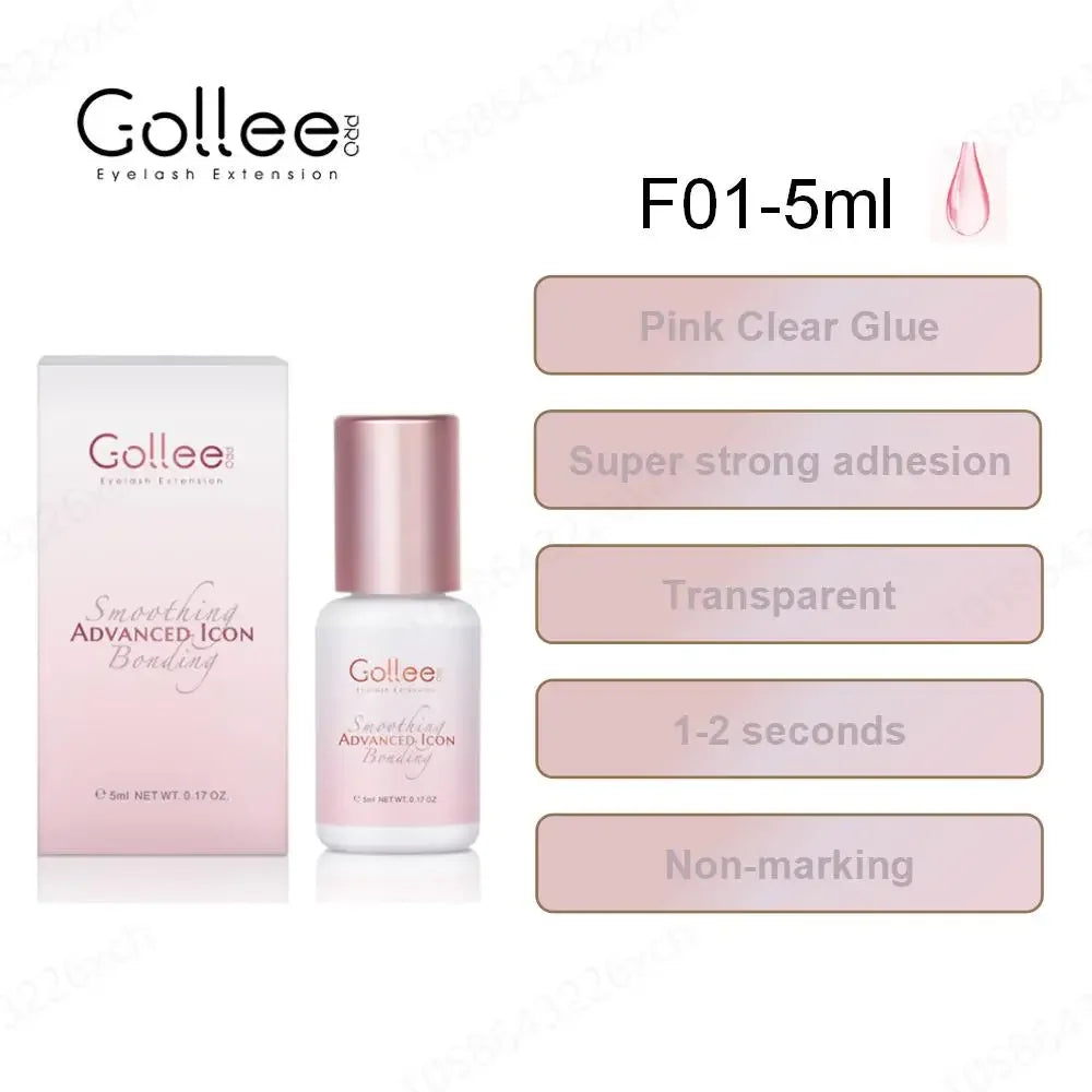 Gollee Pink Adhesive Eyelash Extension Glue 5ml Lashes Adhesive for Volume Lashes Individual Lashes Wholesale Price Own Logo