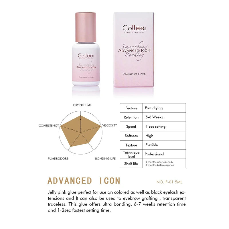 Gollee Pink Adhesive Eyelash Extension Glue 5ml Lashes Adhesive for Volume Lashes Individual Lashes Wholesale Price Own Logo
