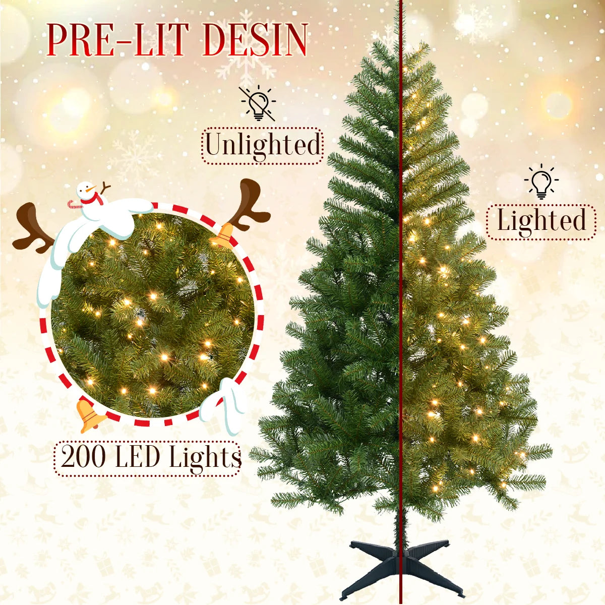 190cm Pre-Lit Artificial Christmas Tree 2025 Christmas Decorations 200 Warm-White LED Light White Green 460 Dense Branch Tips
