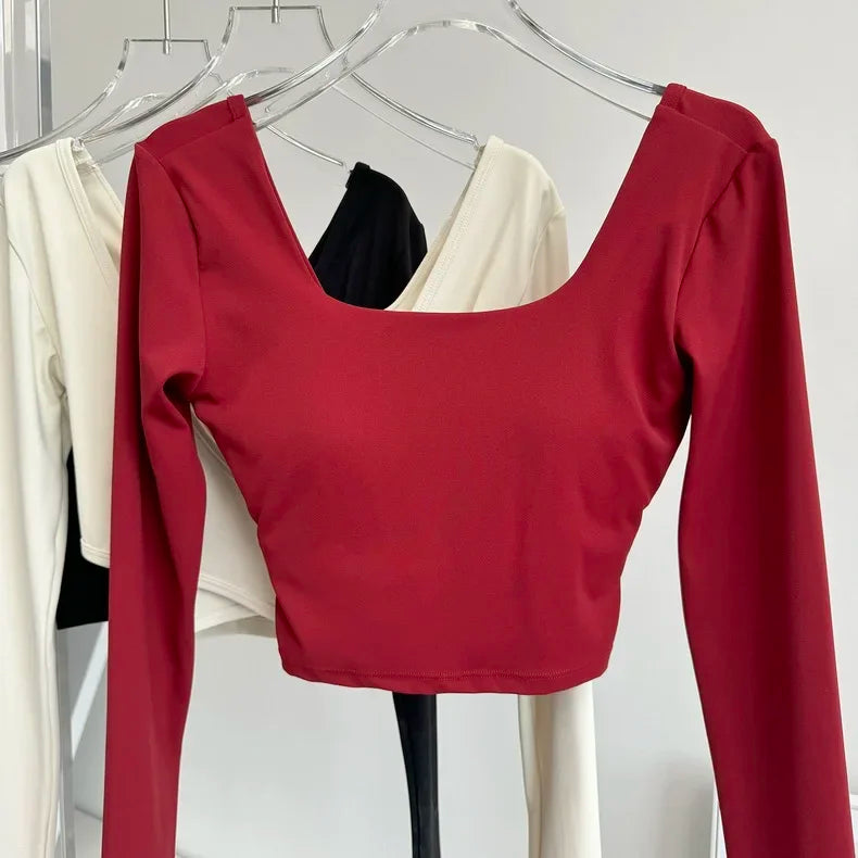 Pula Seamless Yoga Top Crossed Back Long Sleeve Breathable