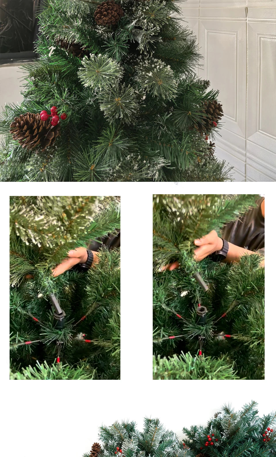 DIAMR Pre-Lit Artificial Spruce Christmas Tree With Pinecones And Berries