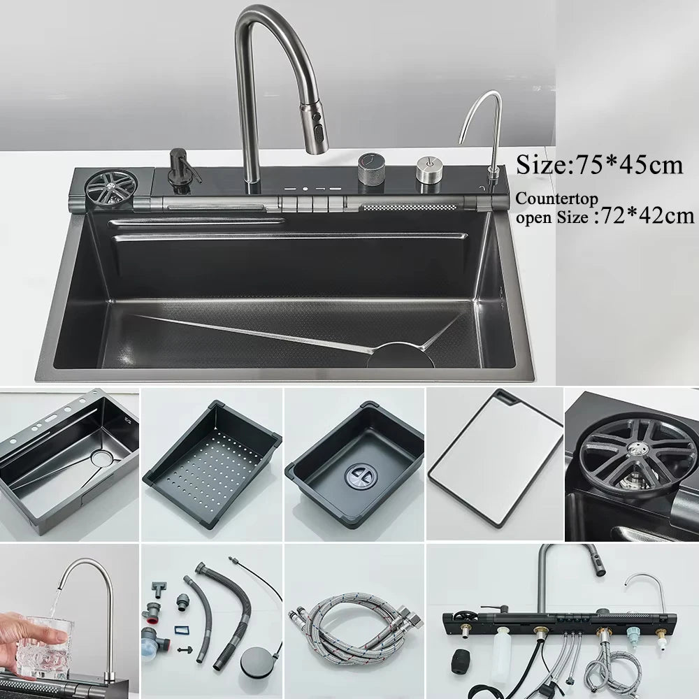 MYQualife 304 Stainless Waterfall Kitchen Sink Faucet With Digital Display