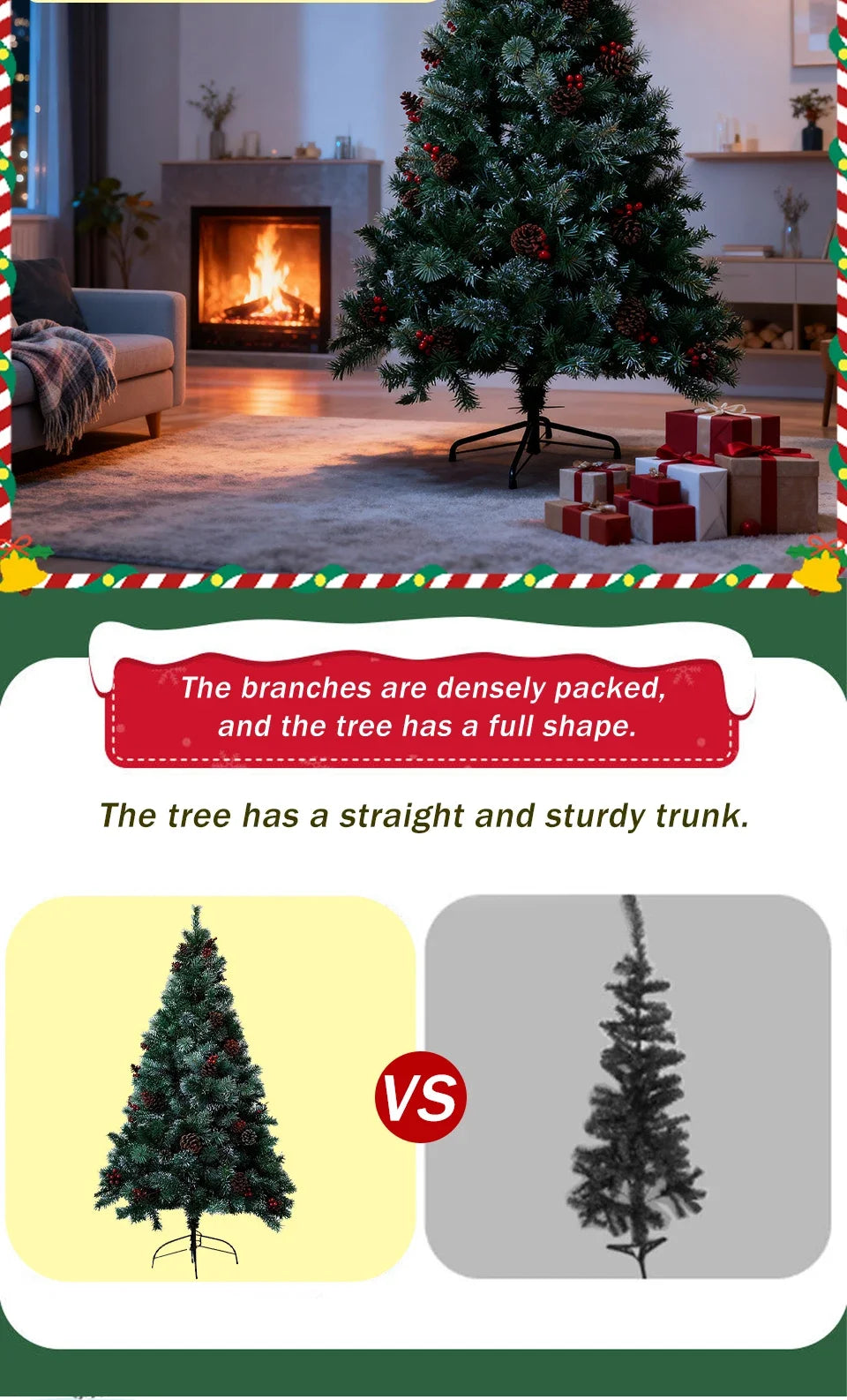 DIAMR Pre-Lit Artificial Spruce Christmas Tree With Pinecones And Berries