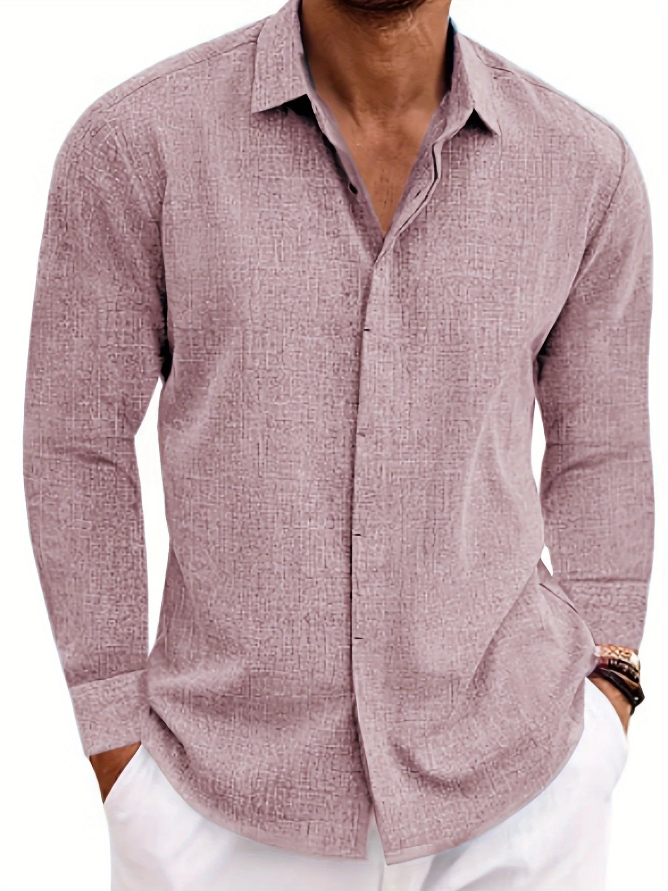 Men's Linen Long Sleeved Solid Color Cotton Blend Shirt