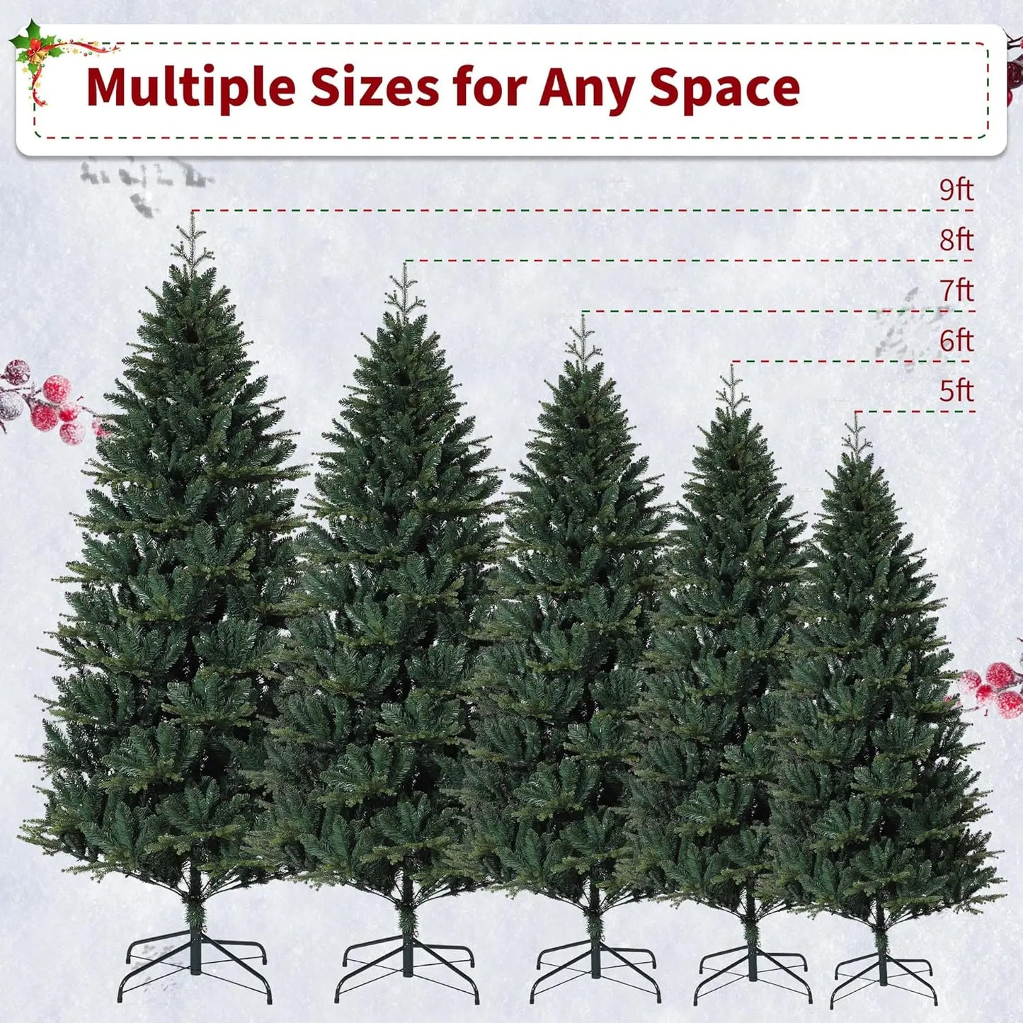 Artificial Christmas Tree Realistic Fake Spruce Stainless Metal Stand Indoor Outdoor Decoration Holiday Xams Trees
