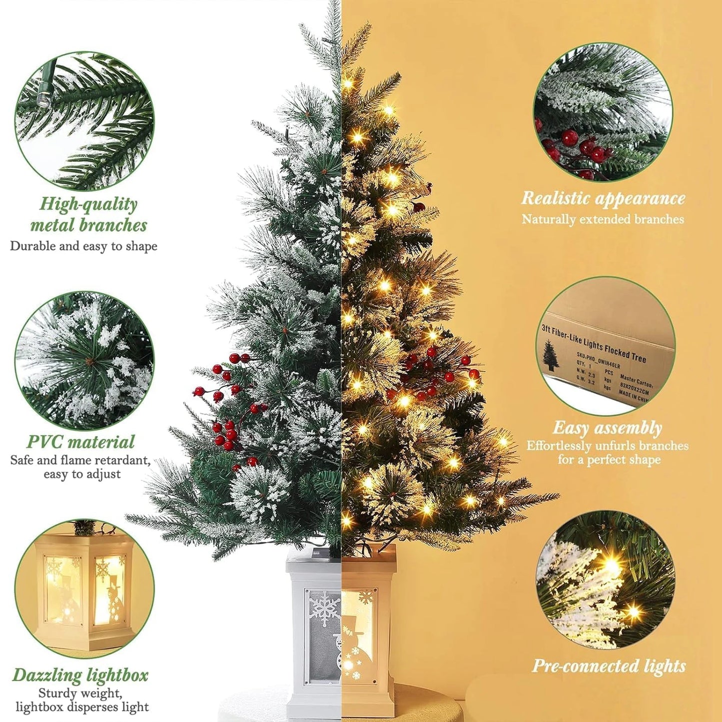 Electronic Prelit Christmas Trees, Two Pack, Potted Base, 78 Lights