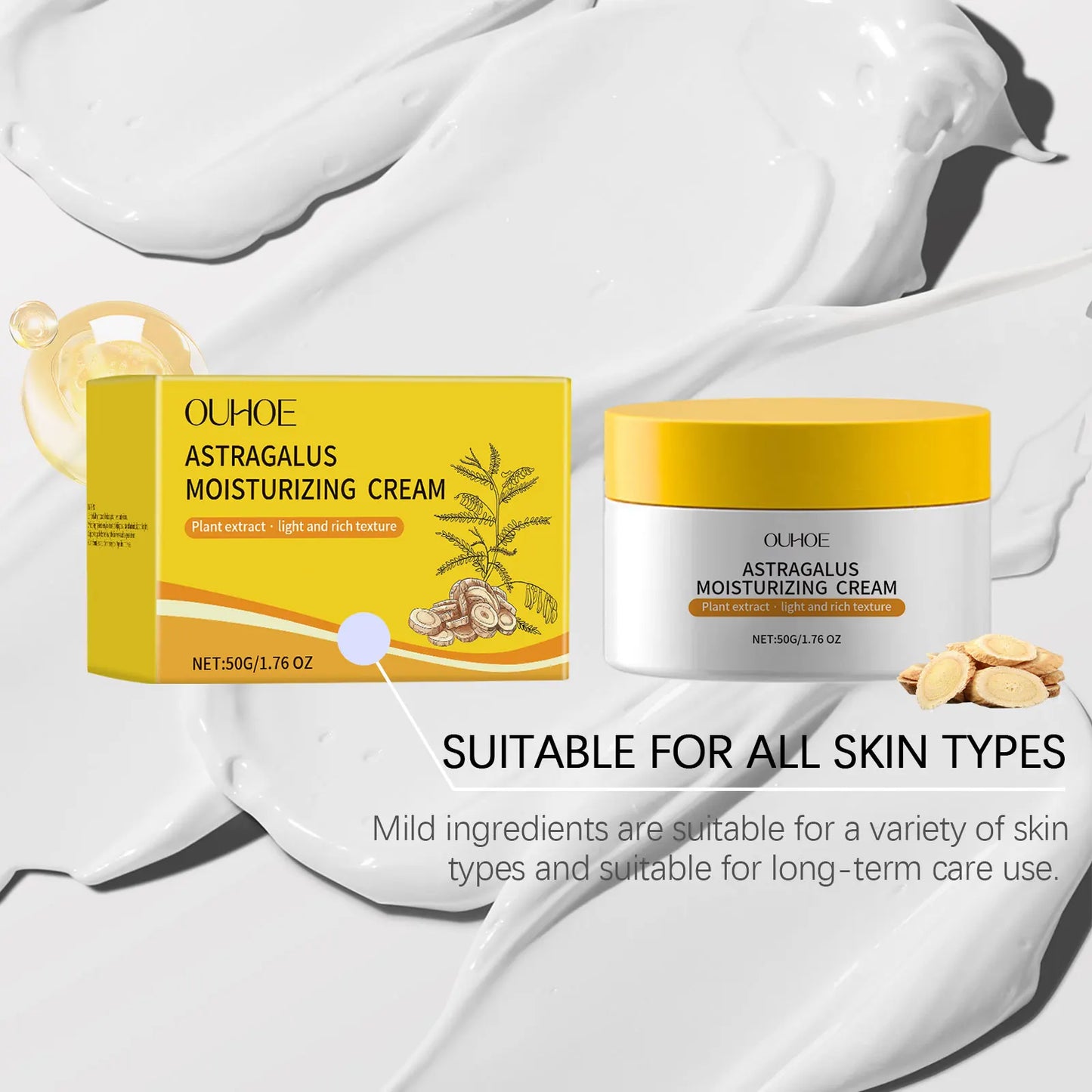 OUHOE Astragalus Moisturizing Cream - Even Skin Tone, Deep Moisturize, Light Texture, All Skin Types, Daily Use