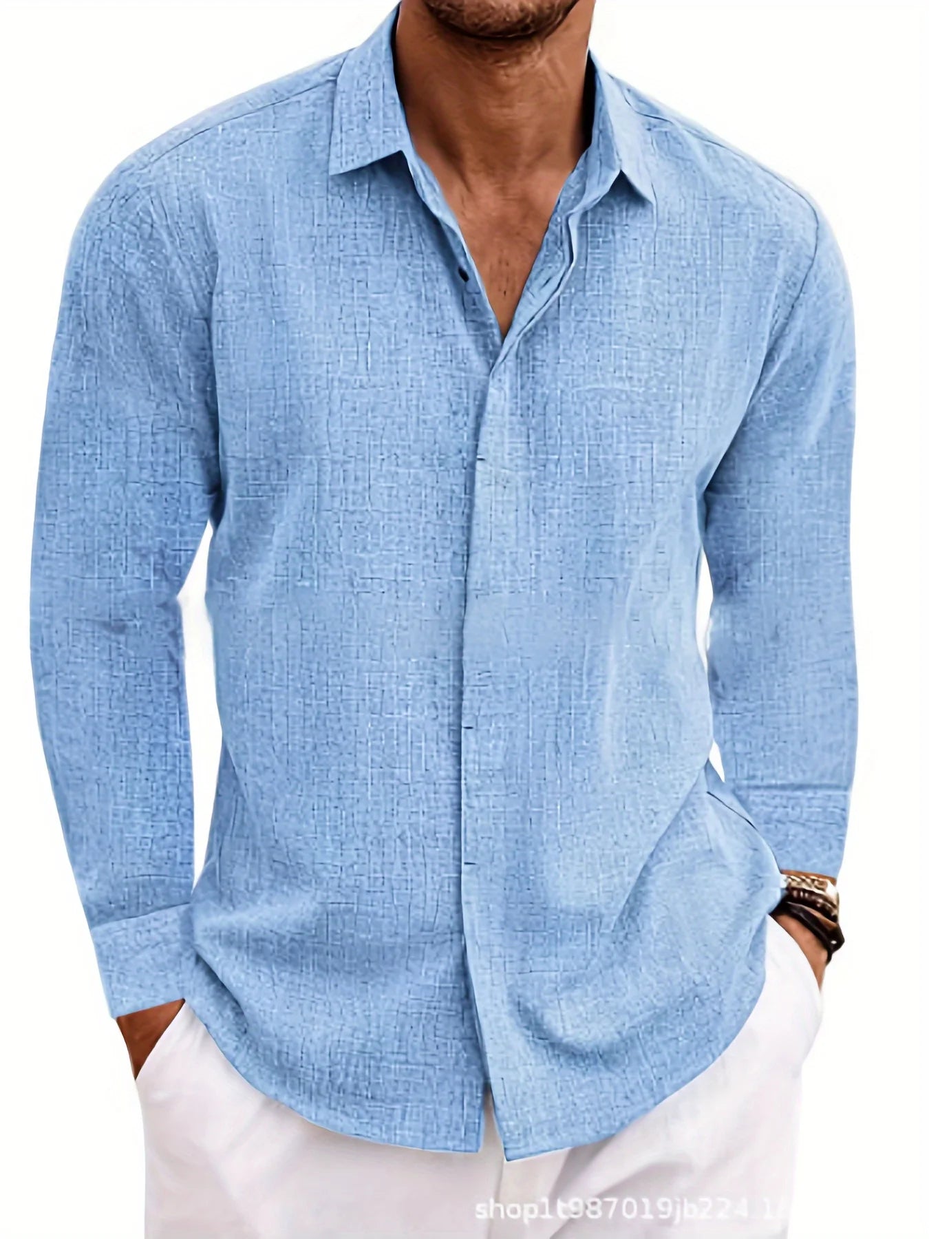 Men's Linen Long Sleeved Solid Color Cotton Blend Shirt