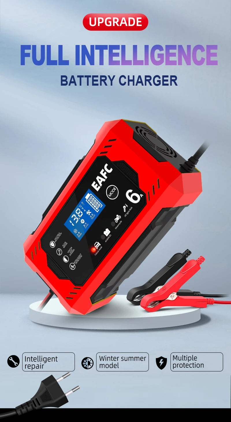 EAFCH Car Battery Charger 12V 6A Intelligent Fast Charging