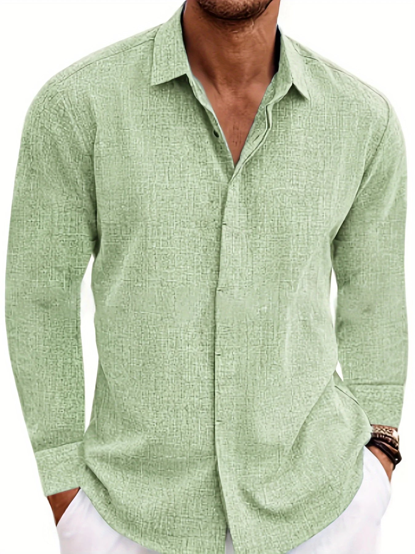 Men's Linen Long Sleeved Solid Color Cotton Blend Shirt