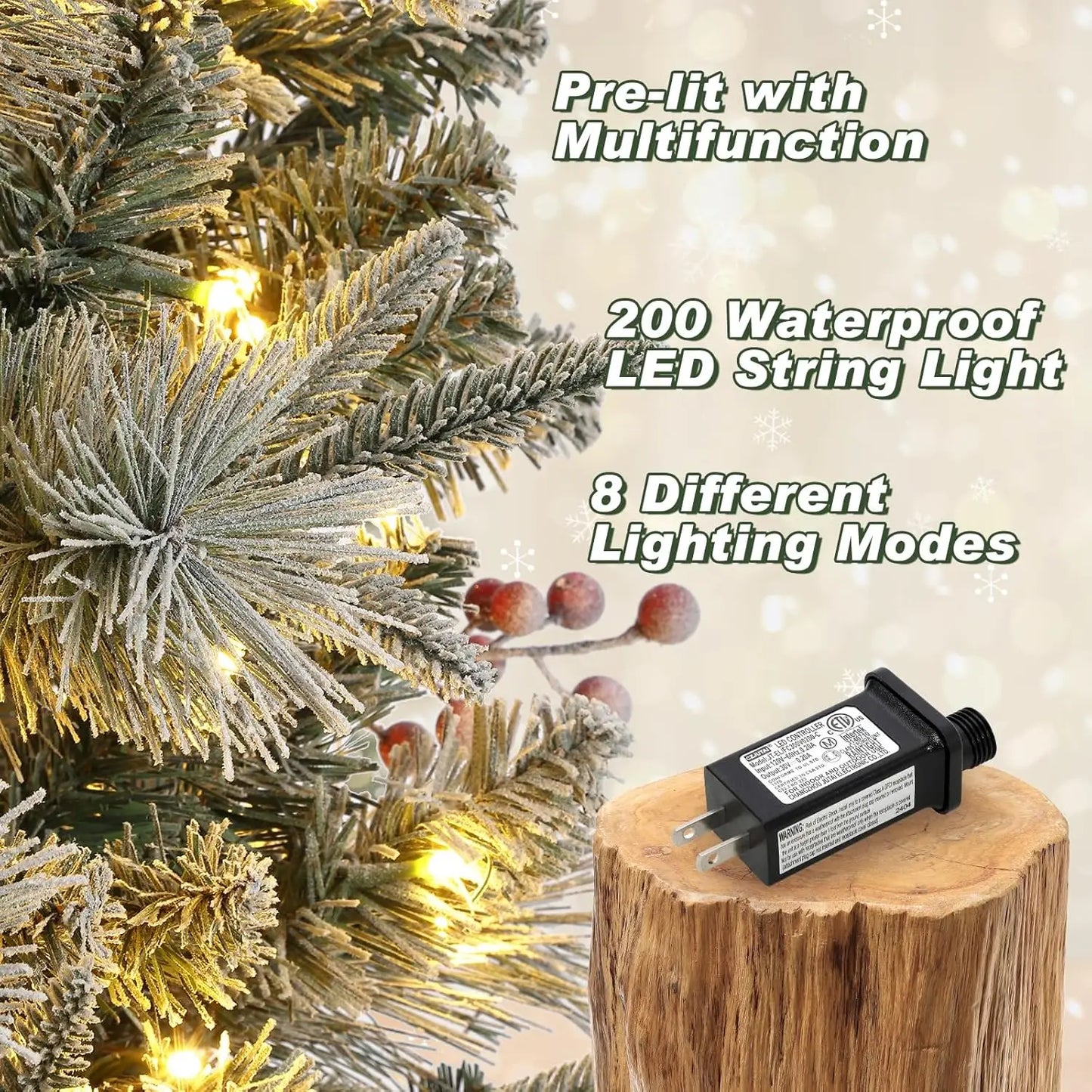 Electronic Pre-Lit Flocked Christmas Tree 386 Tips And 200 Lights