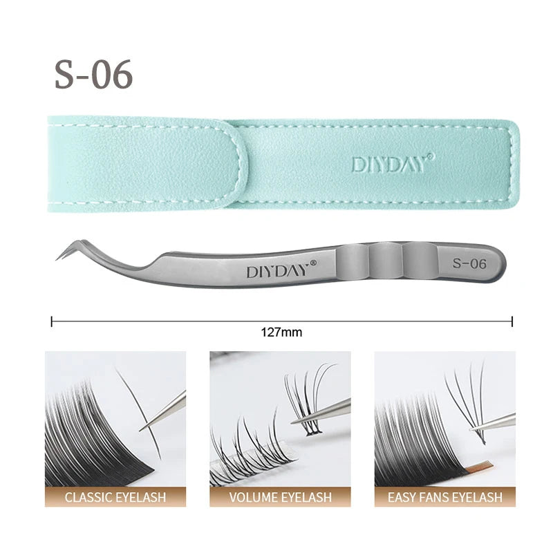 DIYDAY Anti-slip Eyelash Tweezers Stainless Steel Eyebrow Precision Tweezers Fiber Tip Volume Isolation Lashes Extension Tweezer