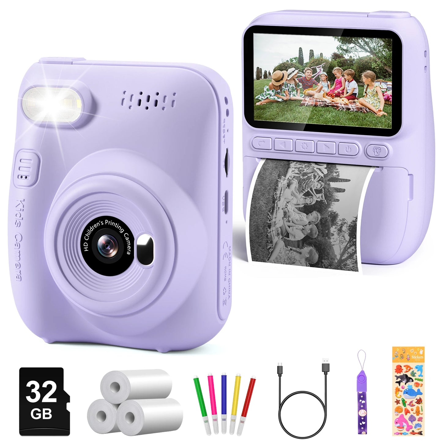 DIAMOOKYCN Kids Instant Print Camera 32MP 1080P Portable
