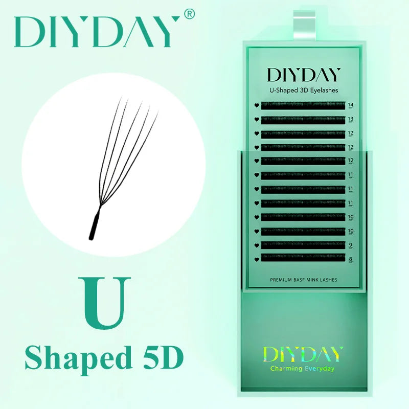 DIYDAY U-shaped 3D 4D 5D Eyelash Extension New Style U Shape W Bloom Lashes Premade Fans Lightweight Fluffy Mink Faux Eyelashes