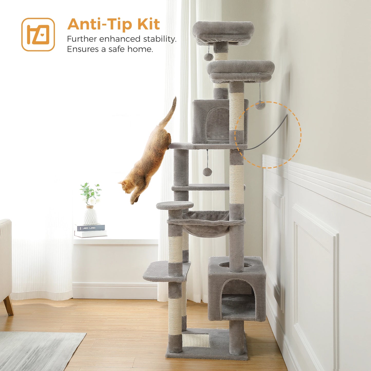Large Cat Tree and Tower for Indoor Cats With Sisal-Covered Scratching Posts Spacious Hammock Padded Perches and Condos Cat Toys