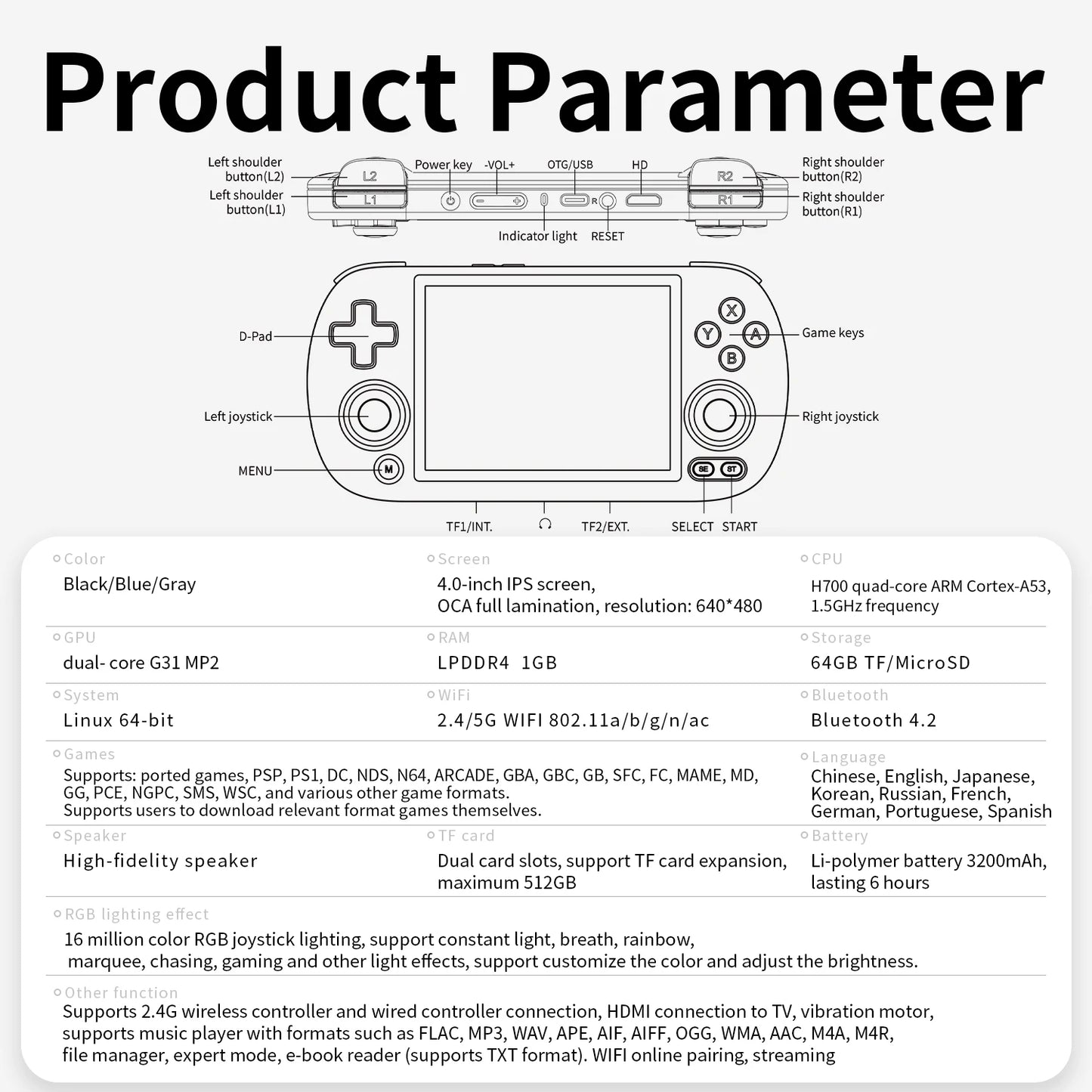 Anbernic RG40XX H Retro Handheld Game Console IPS Screen
