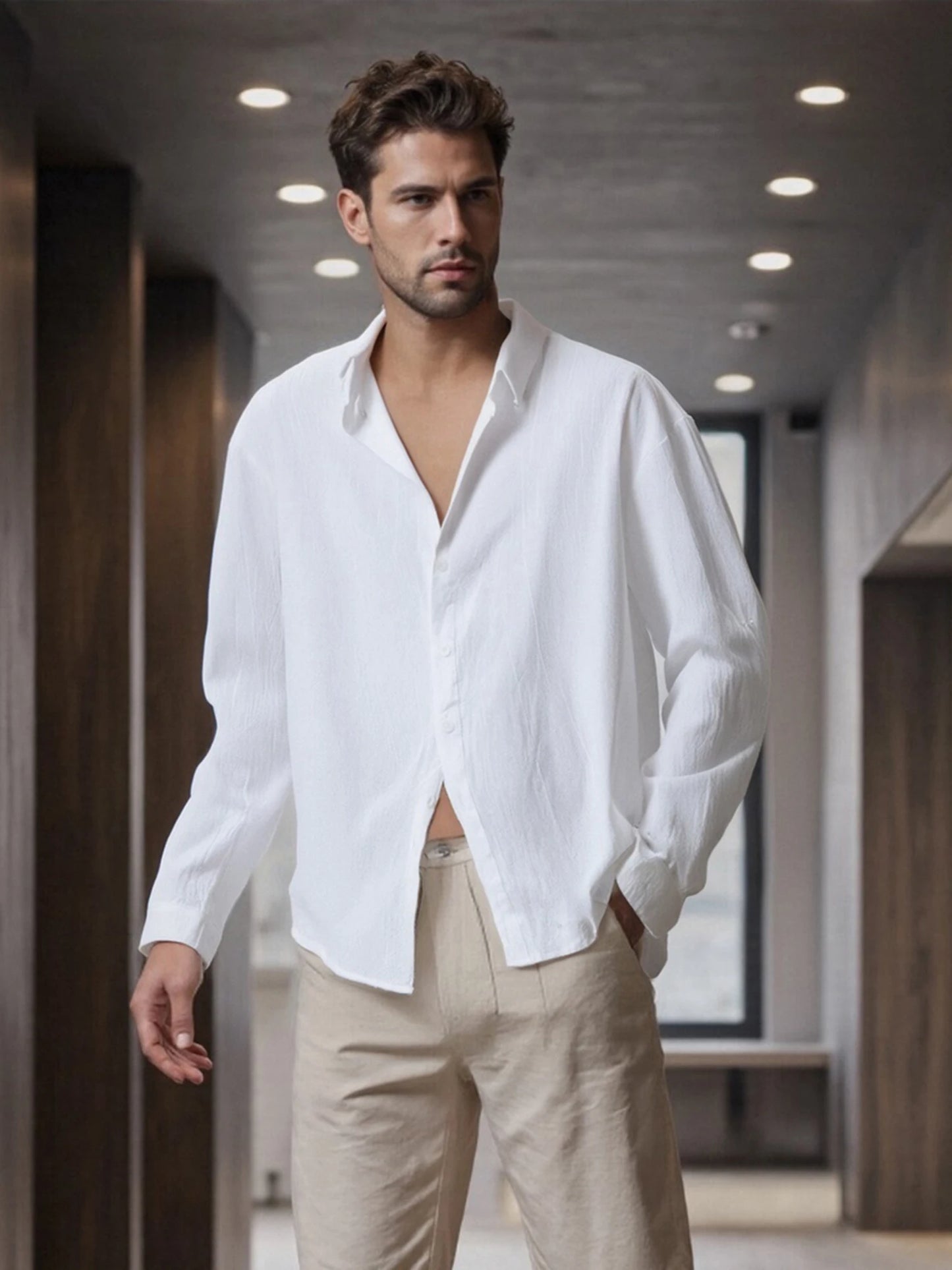 Guangdong Men's Button Up Shirt With Turn Down Collar