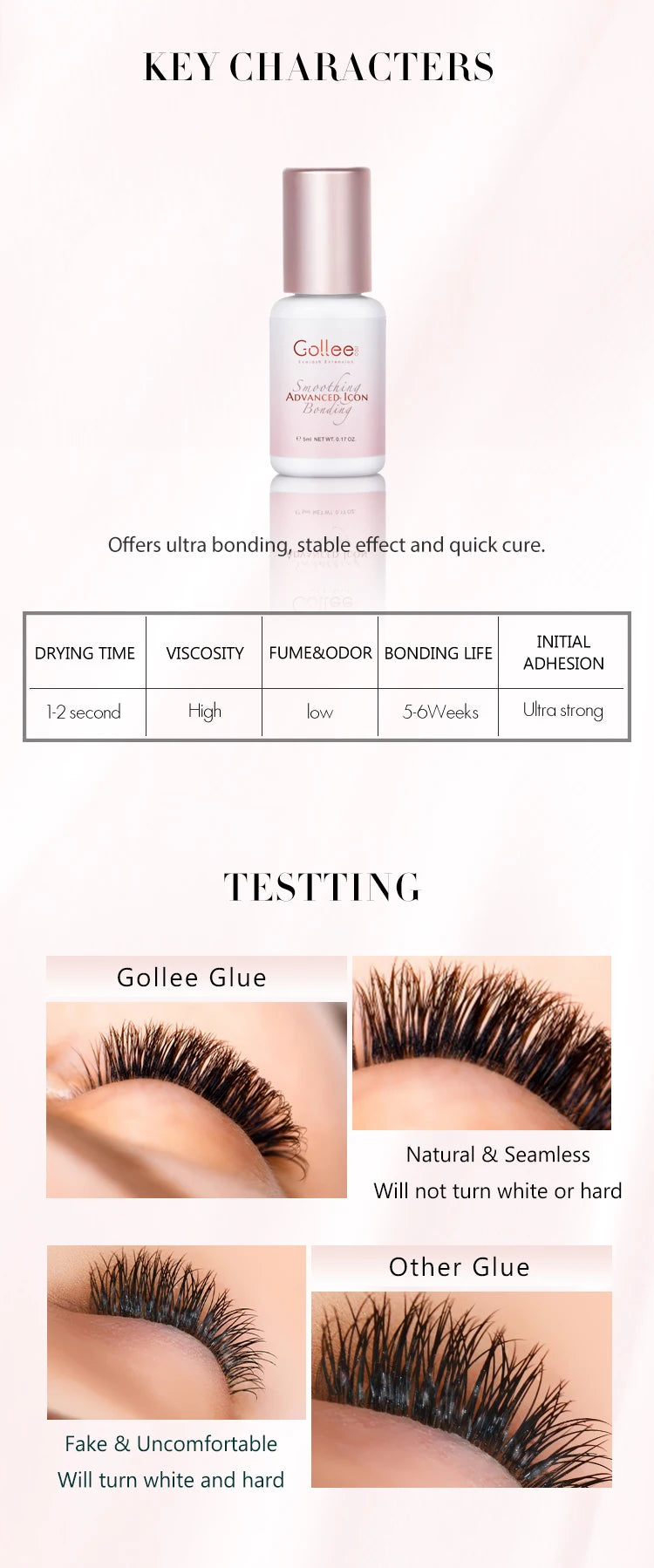 Pink Adhesive Gollee Eyelash Extension Glue 5ml Lashes Adhesive For Volume lashes Individual lashes Wholesale Price Own logo