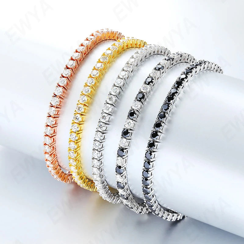 EWYA 925 Sterling Silver Moissanite Bracelet 0.1ct 3mm D VVS1 Diamond with GRA for Women Sparkling Wedding Party Fine Jewelry