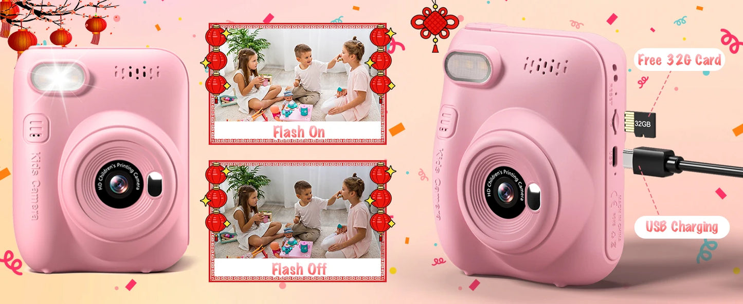 DIAMOOKYCN Kids Instant Print Camera 32MP 1080P Portable