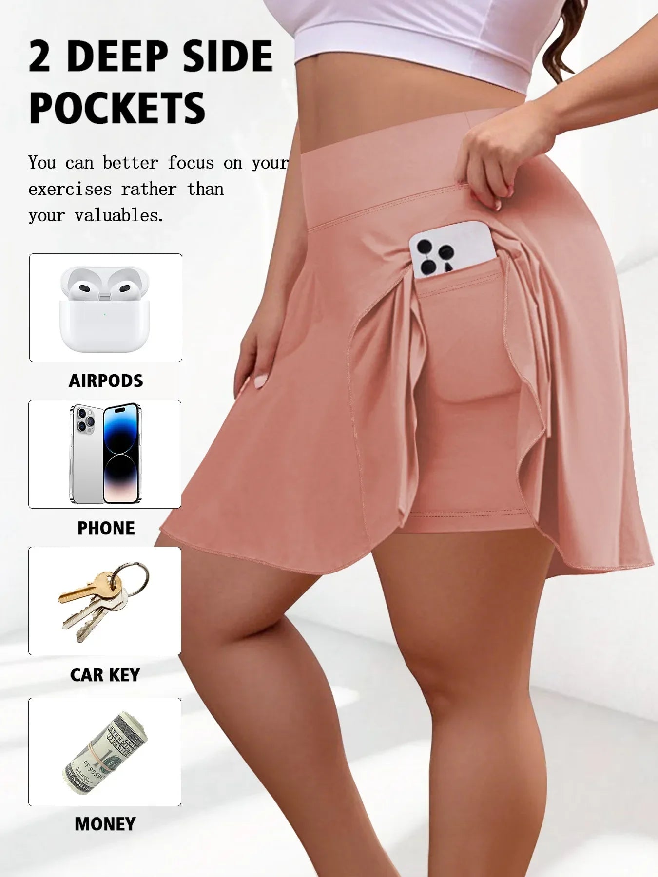 Pocket Short Skirt For Women High Waist Fitness Gym Outdoor